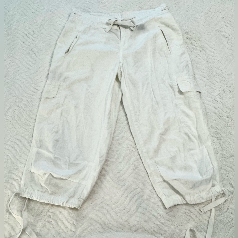 Norma Kamali White Cargo Capri Pants Womens Sz 4 100% Cotton Adjustable Y2K - Picture 8 of 12